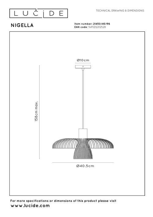 Lucide NIGELLA - Pendant light - Ø 40,5 cm - 1xGU10 (MR16) - Coffee - Essential - technical